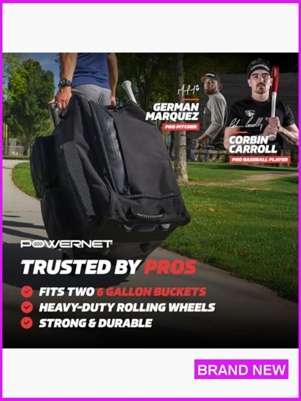 Rolling Bucket Bag for Baseball Softball Gear Holds 2 Buckets Wheels